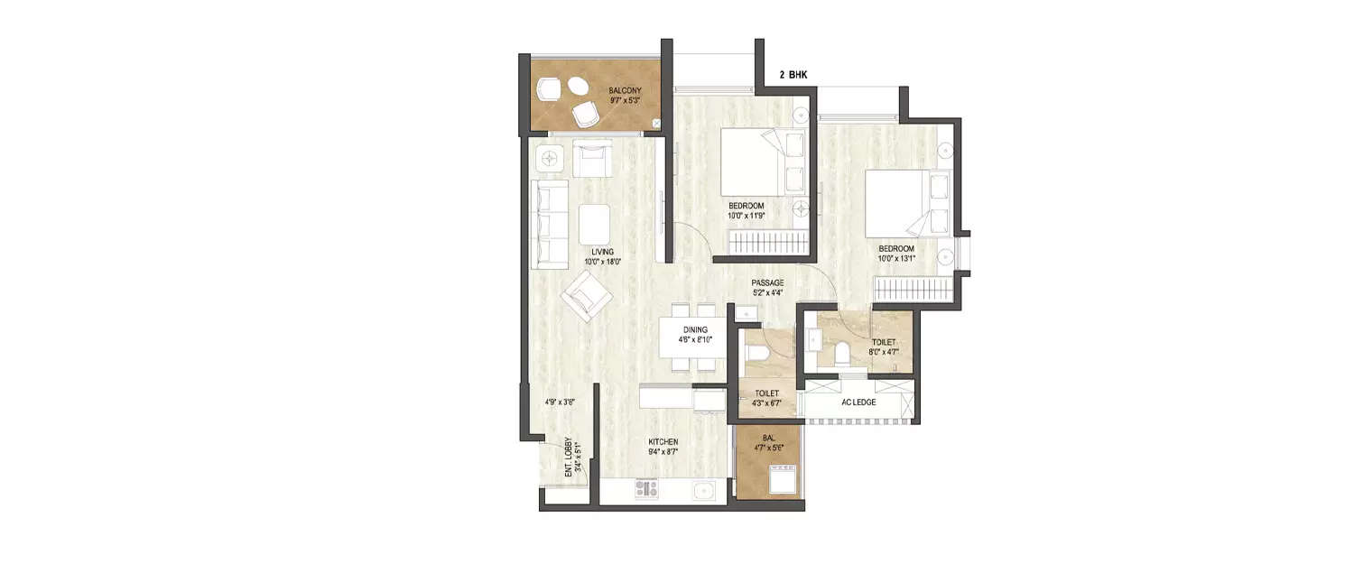 Floor plan for 2 BHK