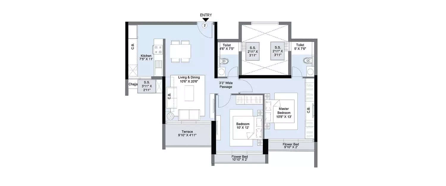 Floor plan for 2 BHK