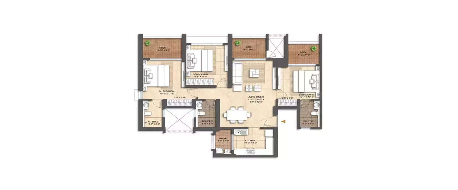 Floor plan for 3 BHK