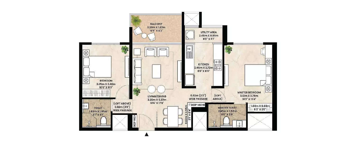 Floor plan for 2 BHK