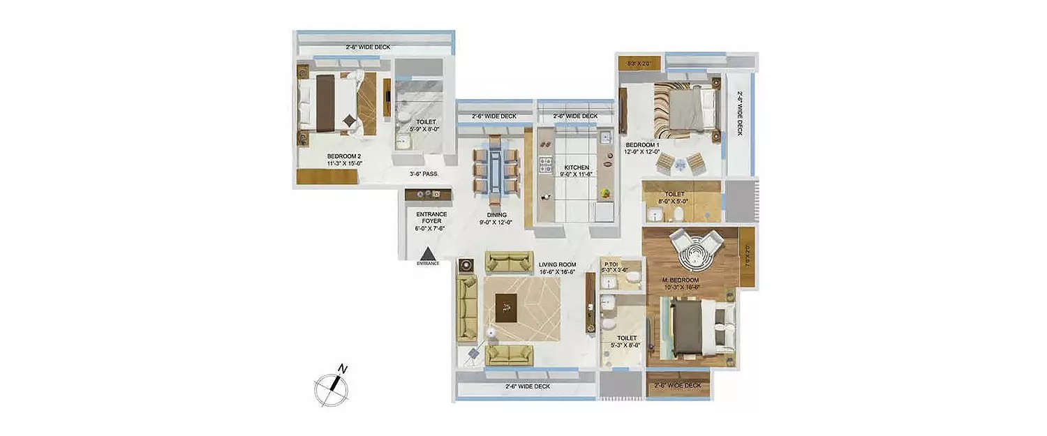 Floor plan for 3 BHK