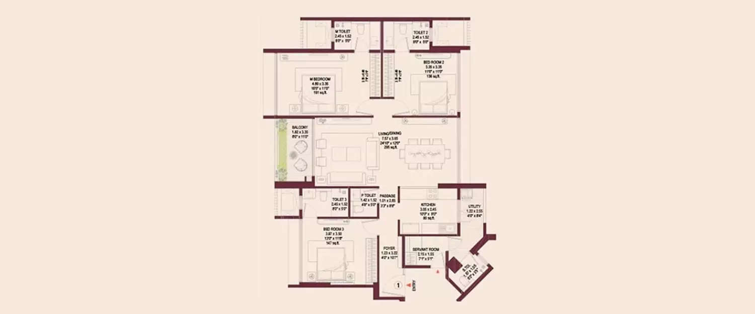 Godrej Sky Terraces, 3 BHK-1335 Sq.ft