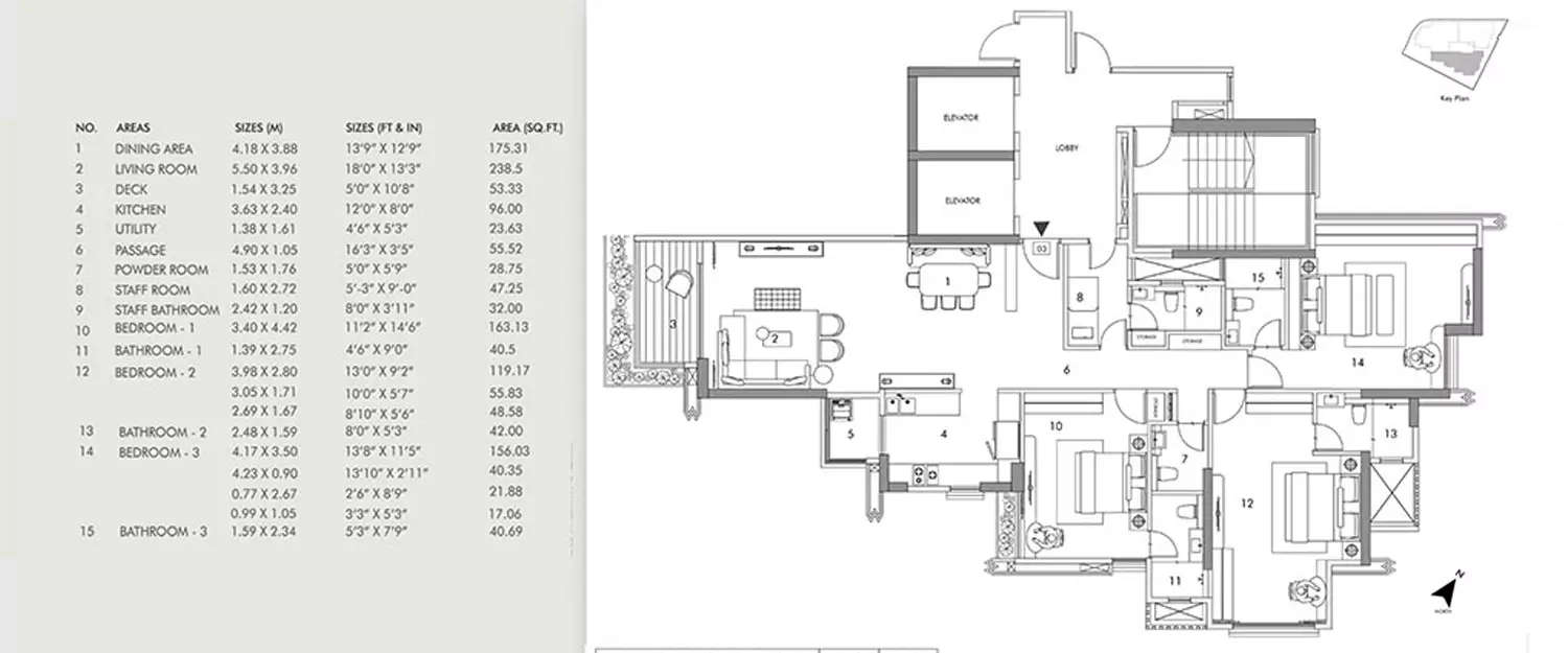 Floor plan for 3 BHK