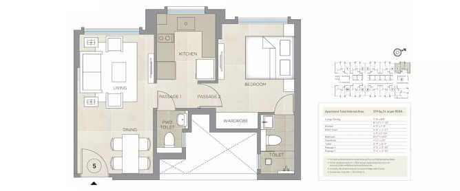 Hiranandani Regent Hill Powai - Floor plan 1 BHK 379 Sq.ft