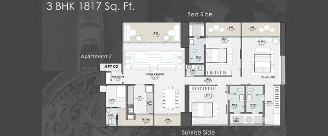 Sugee Marina Bay Worli - Floor plan 3 BHK 1817 Sq.ft
