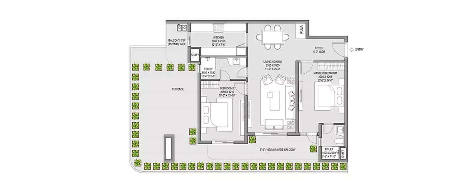Floor plan for 2 BHK
