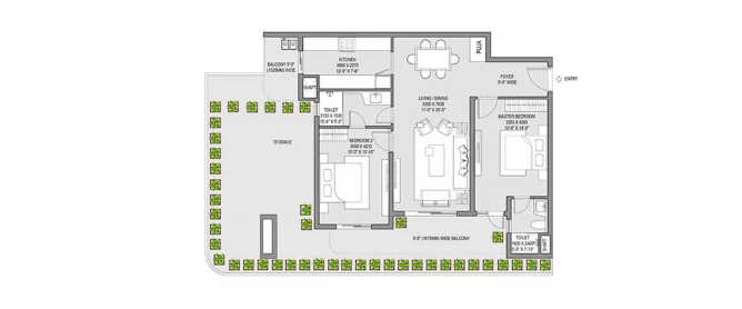 Eldeco Hanging Gardens Shaheed Nagar - Floor plan 2 BHK 1417 Sq.ft
