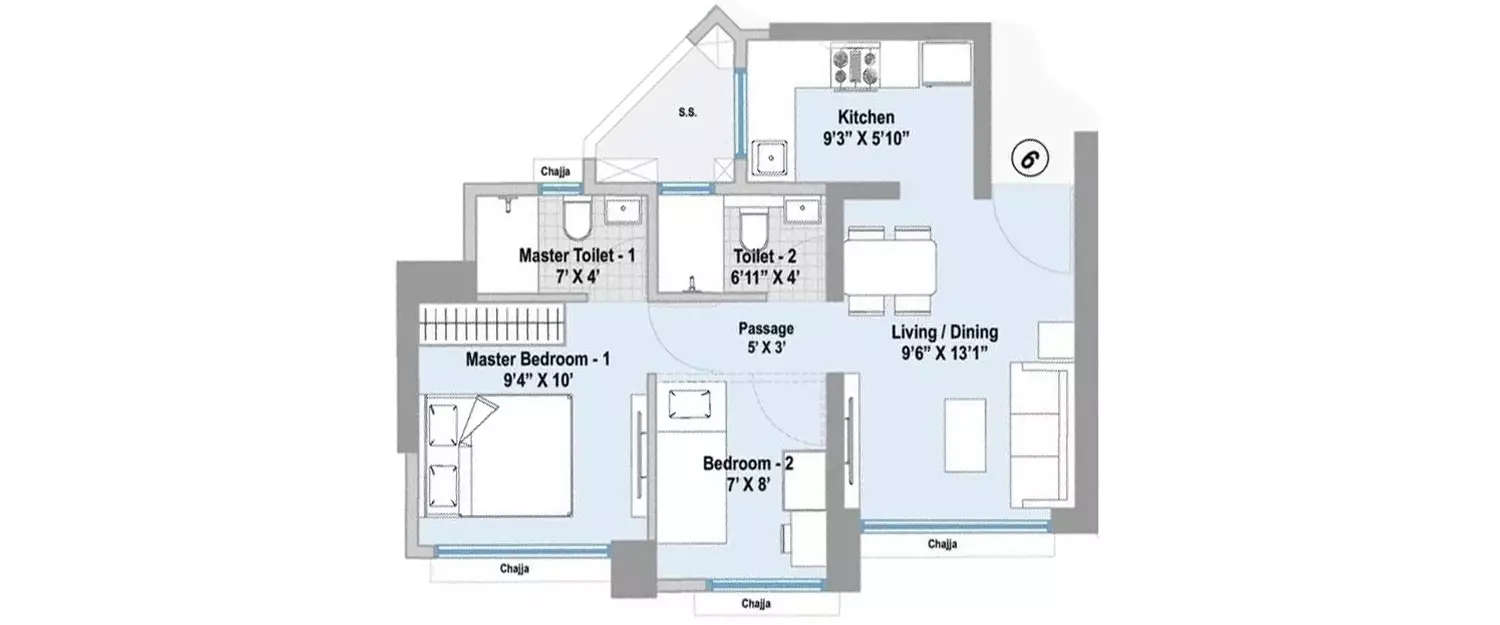 Floor plan for 1.5 BHK