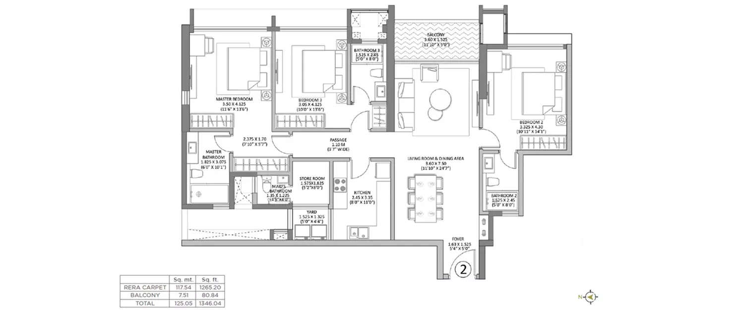 Floor plan for 3 BHK