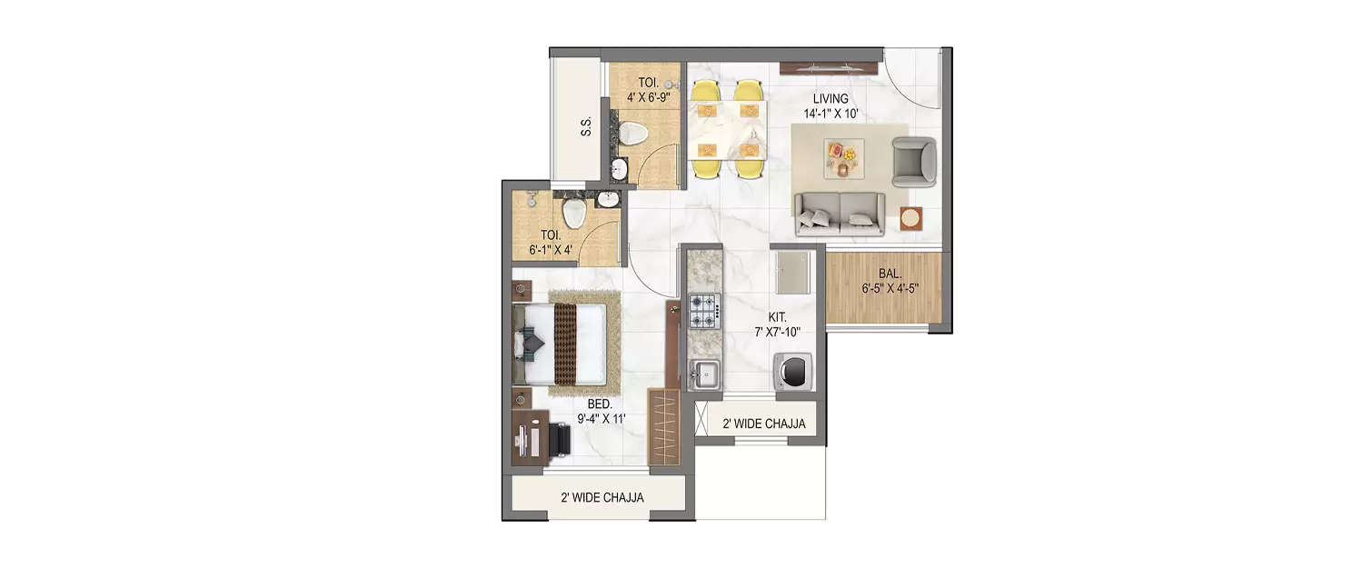 Floor plan for 1 BHK