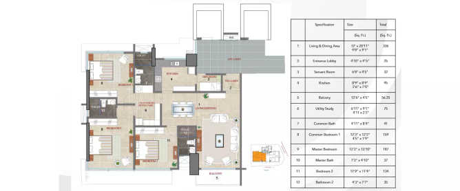 Sugee Vijayshree Dadar - Floor plan 3 BHK 1288 Sq.ft