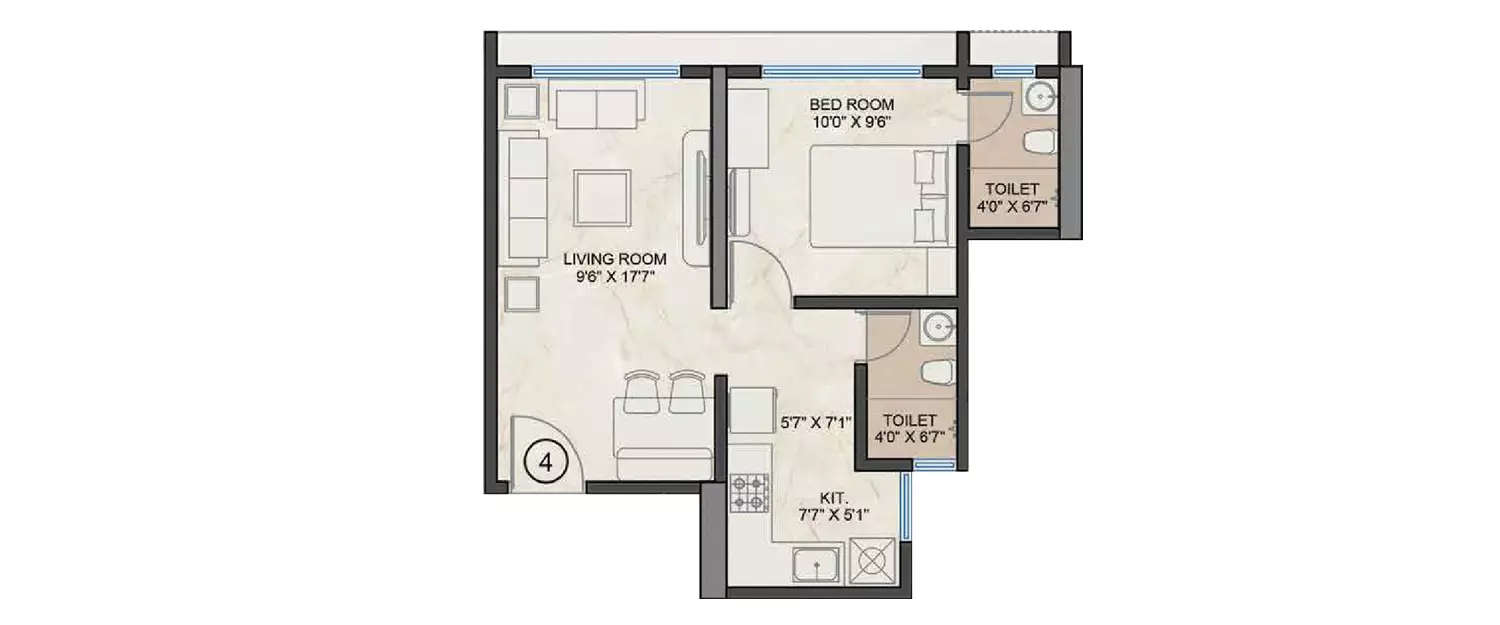 Floor plan for 1 BHK