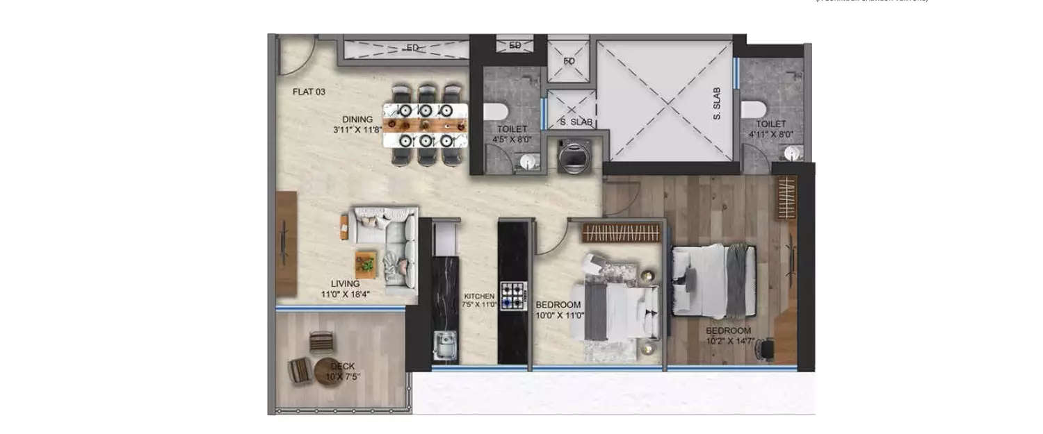 Floor plan for 2 BHK