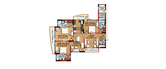 Ekana Ontario Gomti Nagar - Floor plan 3.5 BHK  Sq.ft