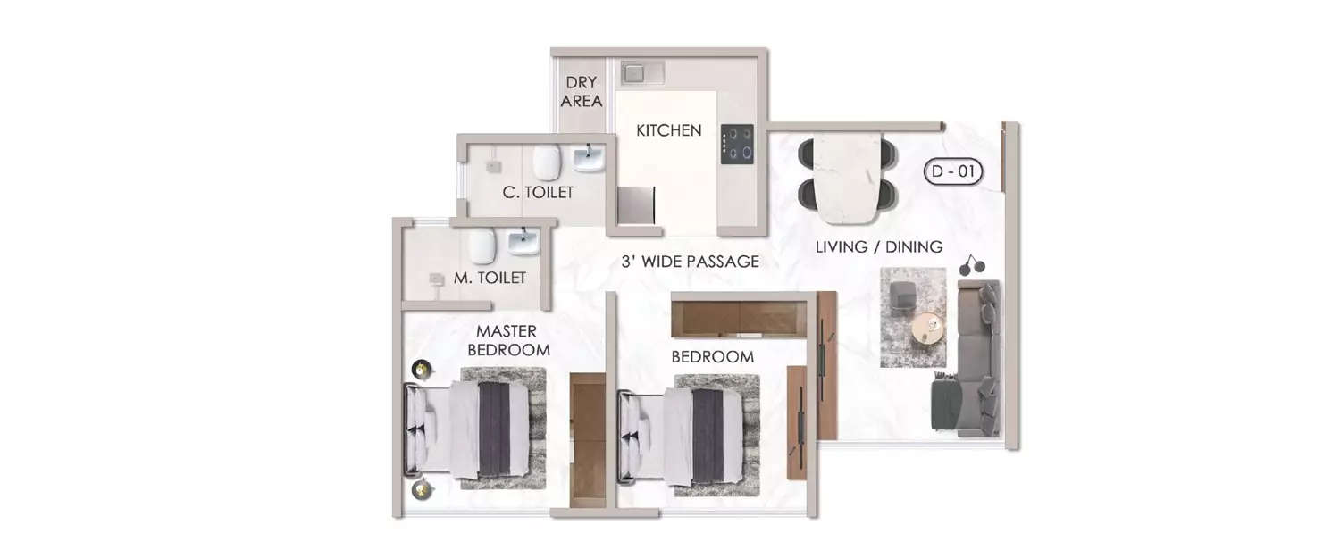 Floor plan for 2 BHK