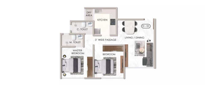 Sheth Chunabhatti Sion - Floor plan 2 BHK 624 Sq.ft