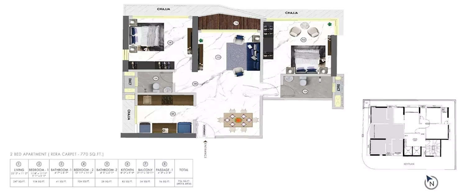 Floor plan for 2 BHK