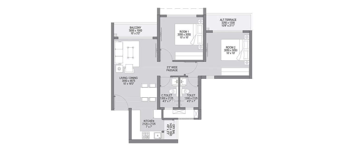 Floor plan for 2 BHK