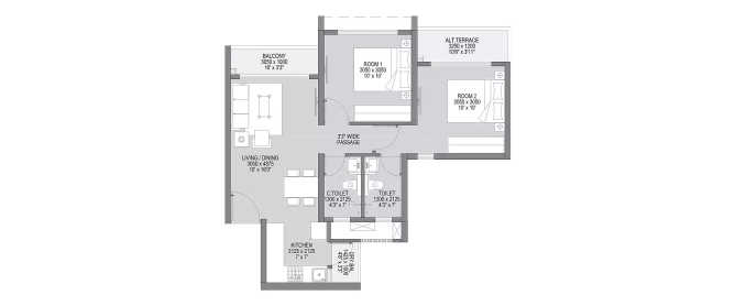Godrej Forest Grove Mamurdi - Floor plan 2 BHK 590 Sq.ft