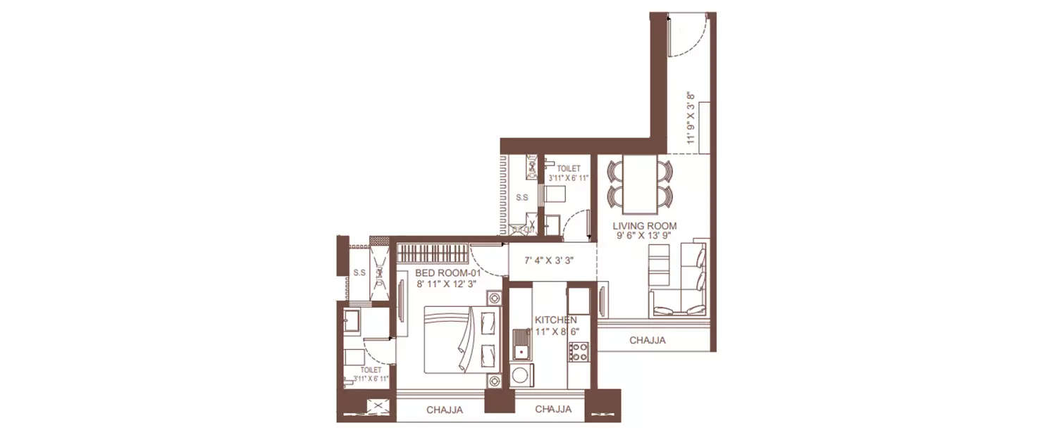Floor plan for 1 BHK