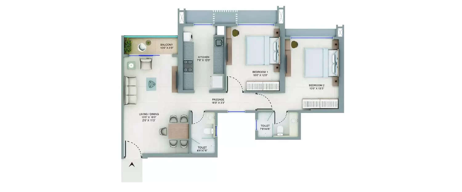 Floor plan for 2 BHK