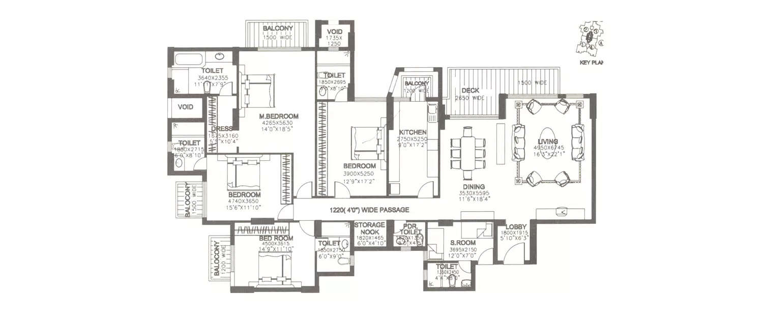 Floor plan for 4 BHK