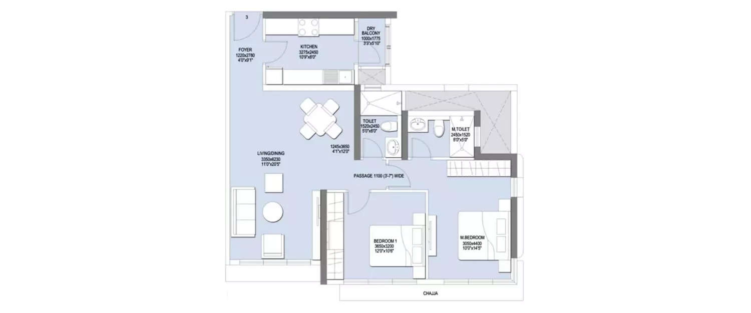 Floor plan for 2 BHK