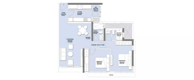 L & T Emerald Isle Powai - Floor plan 2 BHK 840 Sq.ft