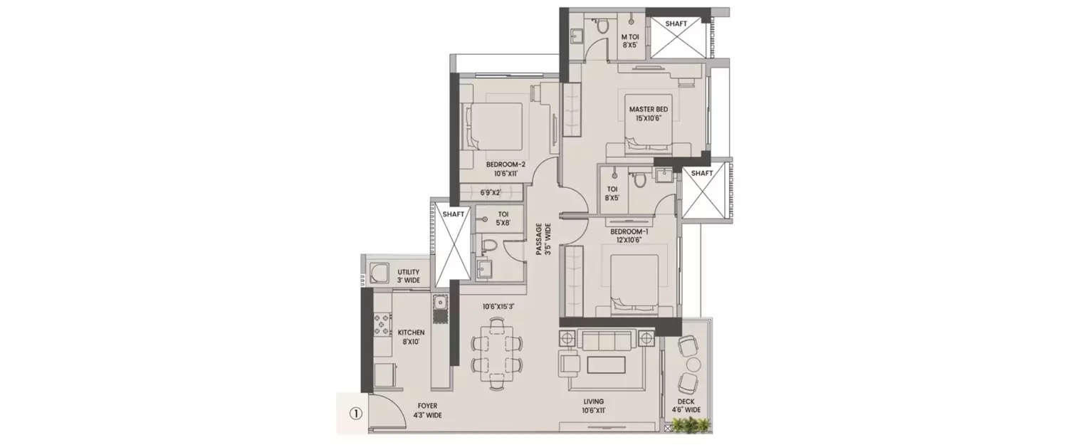 Floor plan for 3 BHK