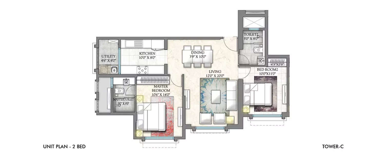 Floor plan for 2 BHK