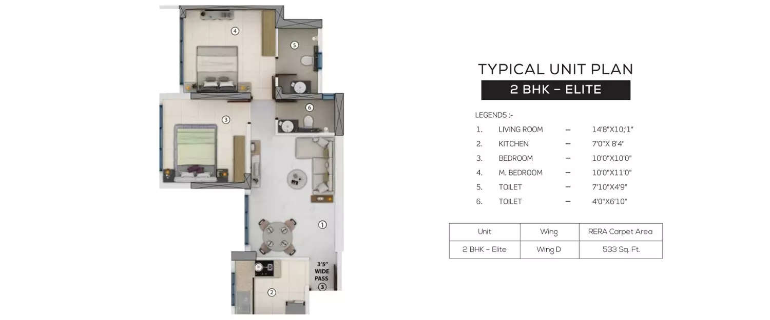 Floor plan for 2 BHK