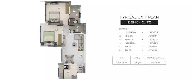 Purva Clermont Chembur - Floor plan 2 BHK 533 Sq.ft