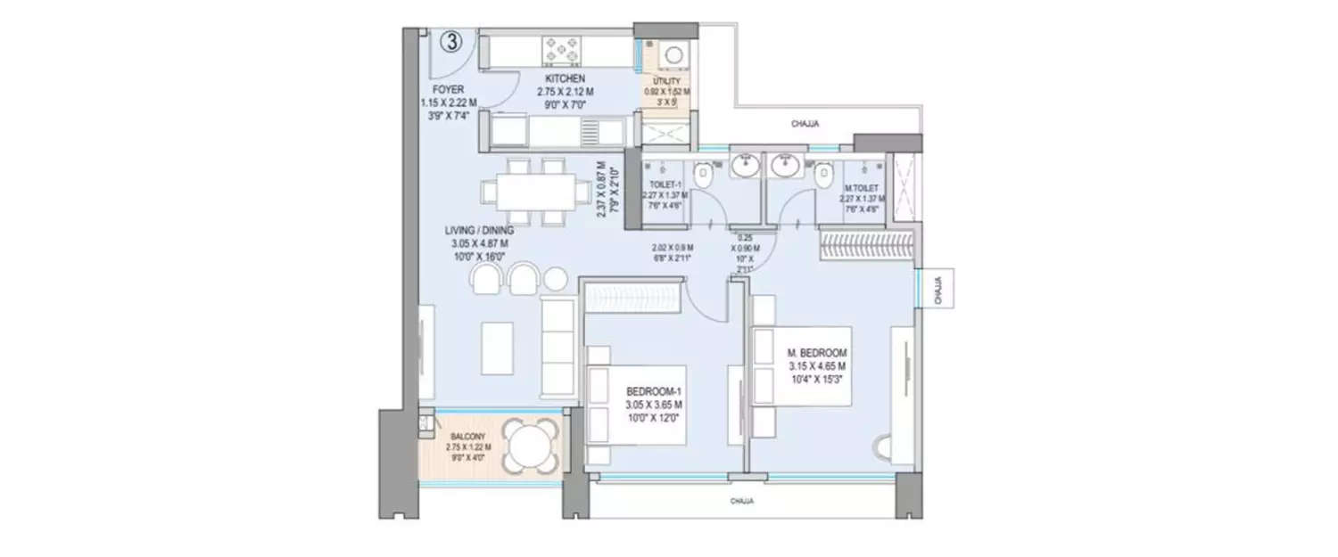 Floor plan for 2 BHK