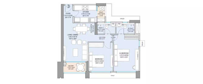 Godrej Horizon Wadala - Floor plan 2 BHK 733 Sq.ft
