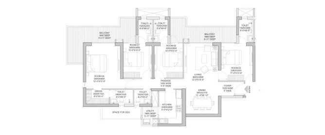 Godrej Zenith Sector 89 Gurgaon - Floor plan 4 BHK 1382 Sq.ft