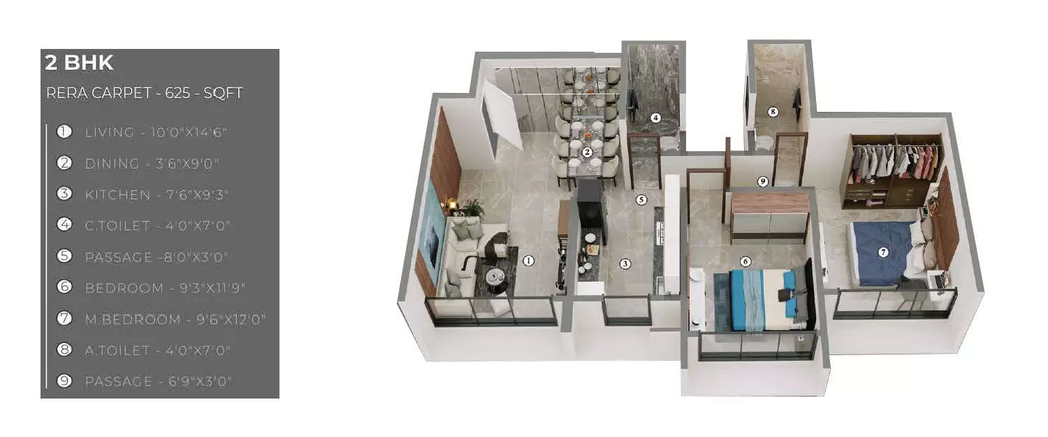 Floor plan for 2 BHK