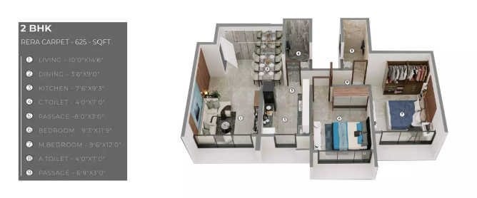 Gurukrupa Nirmalam Bandra - Floor plan 2 BHK 625 Sq.ft