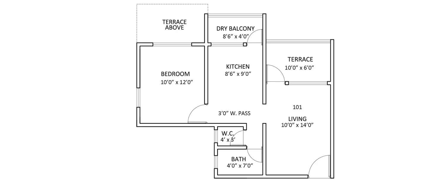 Floor plan for 1 BHK
