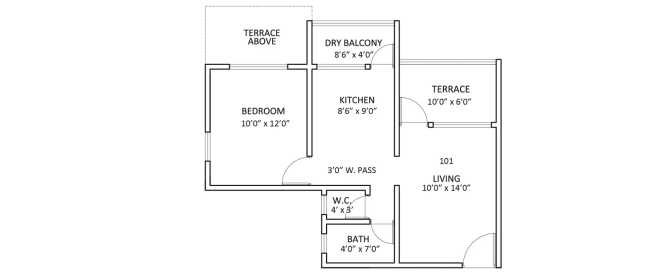 Kolte Patil Umang Premiere Wagholi - Floor plan 1 BHK 670 Sq.ft