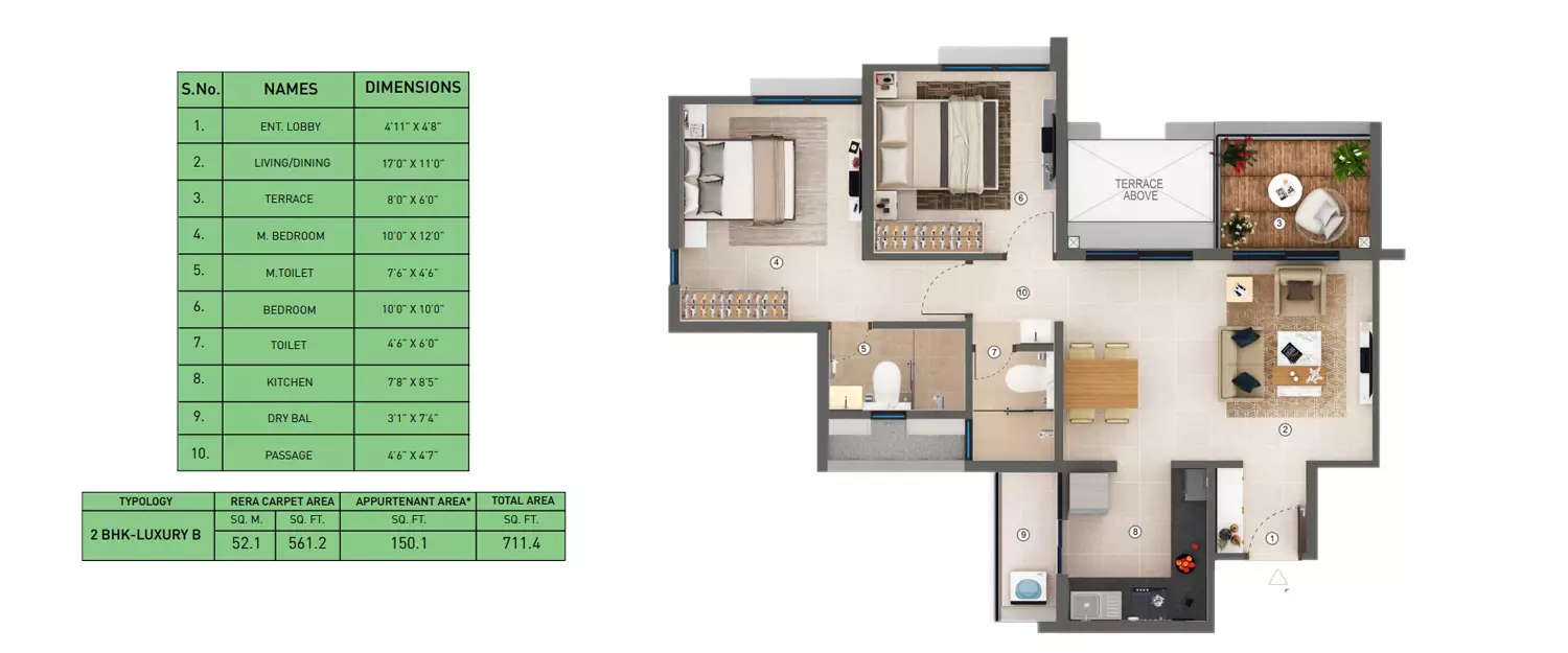 Floor plan for 2 BHK