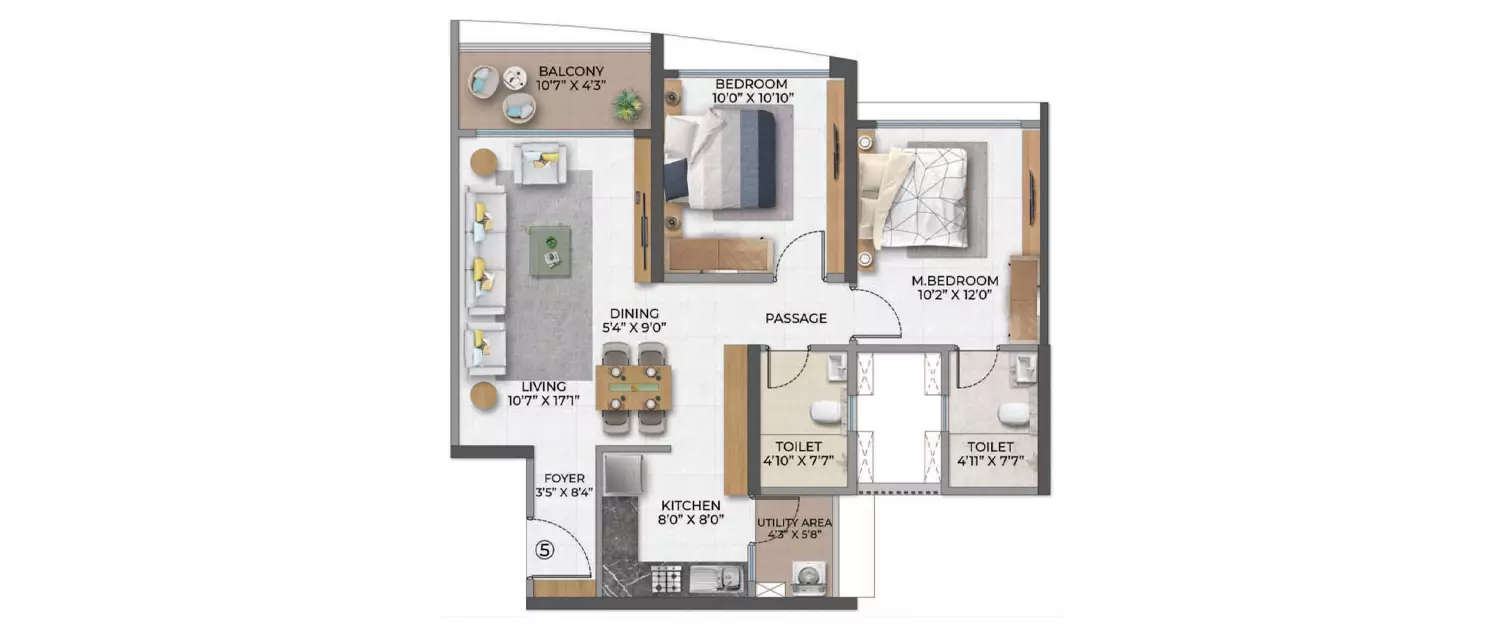 Floor plan for 2 BHK