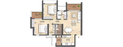 Lodha Aura, 3 BHK-953 Sq.ft