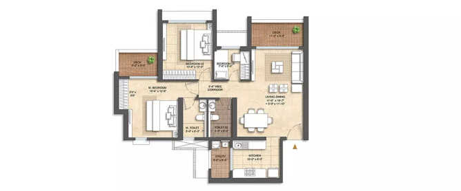 Lodha Aura Wadala - Floor plan 3 BHK 953 Sq.ft