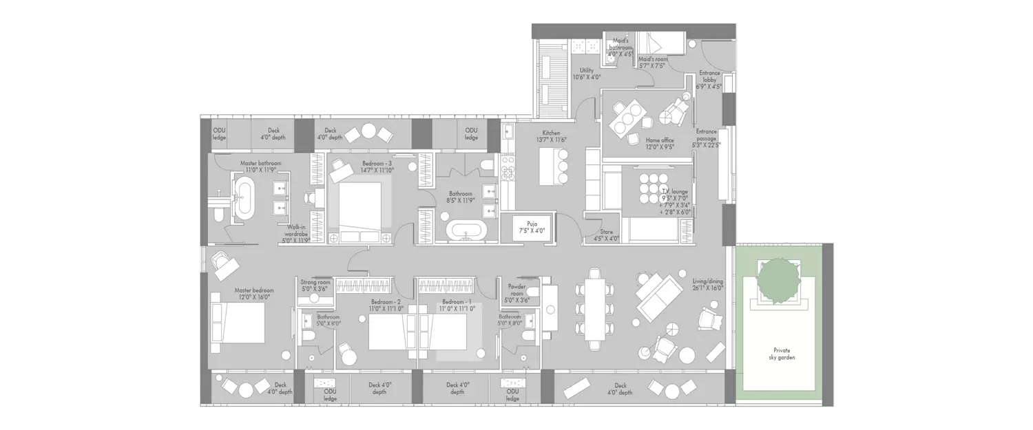 Floor plan for 4 BHK