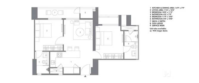 Lodha Gardenia Wadala - Floor plan 2 BHK 956 Sq.ft
