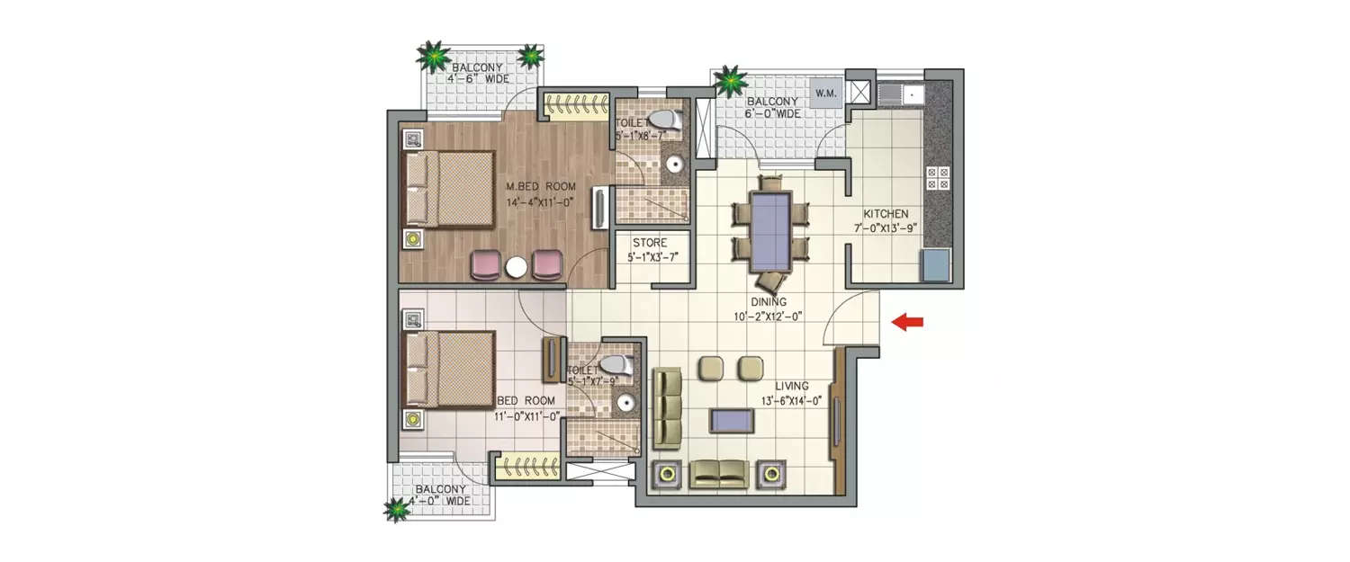 Floor plan for 2 BHK