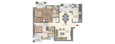 Purva Emerald Bay, 2 BHK-669 Sq.ft