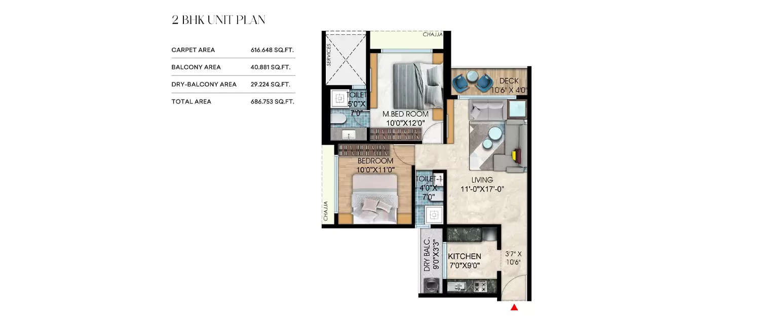 Floor plan for 2 BHK