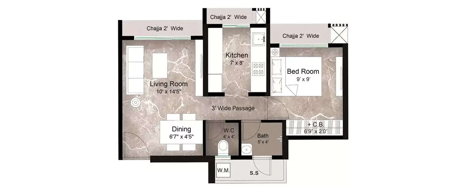 Floor plan for 1 BHK