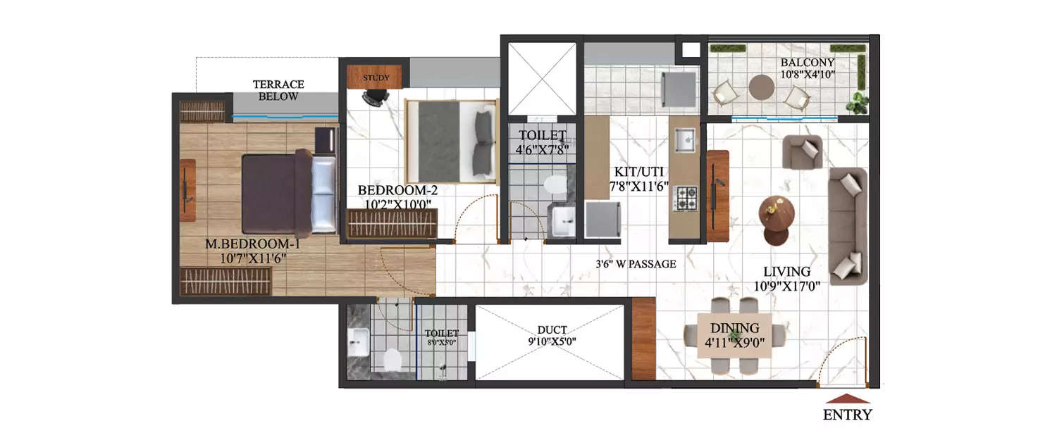 Floor plan for 2 BHK